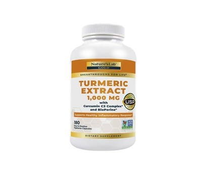 Nature's Lab Turmeric Extract 1000mg+Curcumin, C3 & BioPerine,180 Veggi capsules