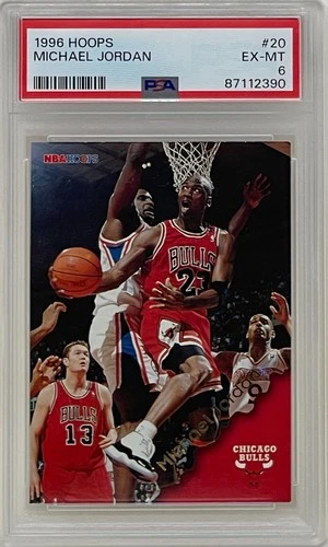 Michael Jordan 1996 NBA Hoops Chicago Bulls NBA Basketball Trading Card 20 PSA 6