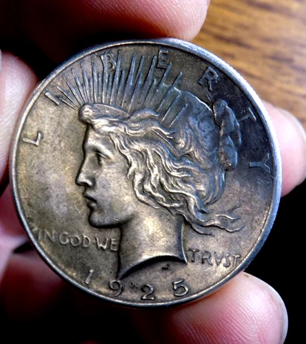 PEACE SILVER DOLLAR 1925 FROSTY UNC COLORFUL PASTEL TONER 90% SILVER DOLLAR