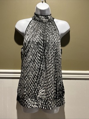 Cache Women s M Black White Dressy High Neck Sleeveless Blouse NWT $88 MSRP