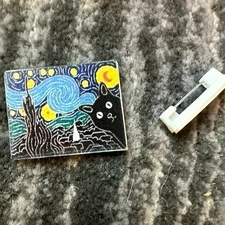 Pin Acrylic Brooch Black Cat Starry Night Van Gogh Peekaboo Cat Cute DIY Pin New