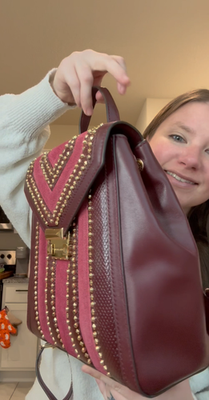 New Michael Kors Whitney Maroon Oxblood Studs Leather MD  display picture 3