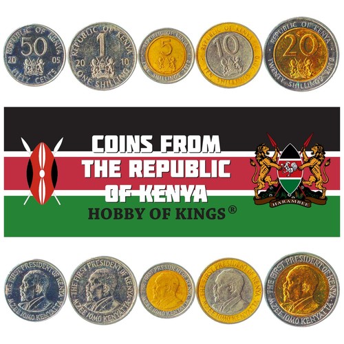 SET OF 5 COINS FROM KENYA: 50 CENTS, 1, 5, 10, 20 SHILLINGS. 2005-2010