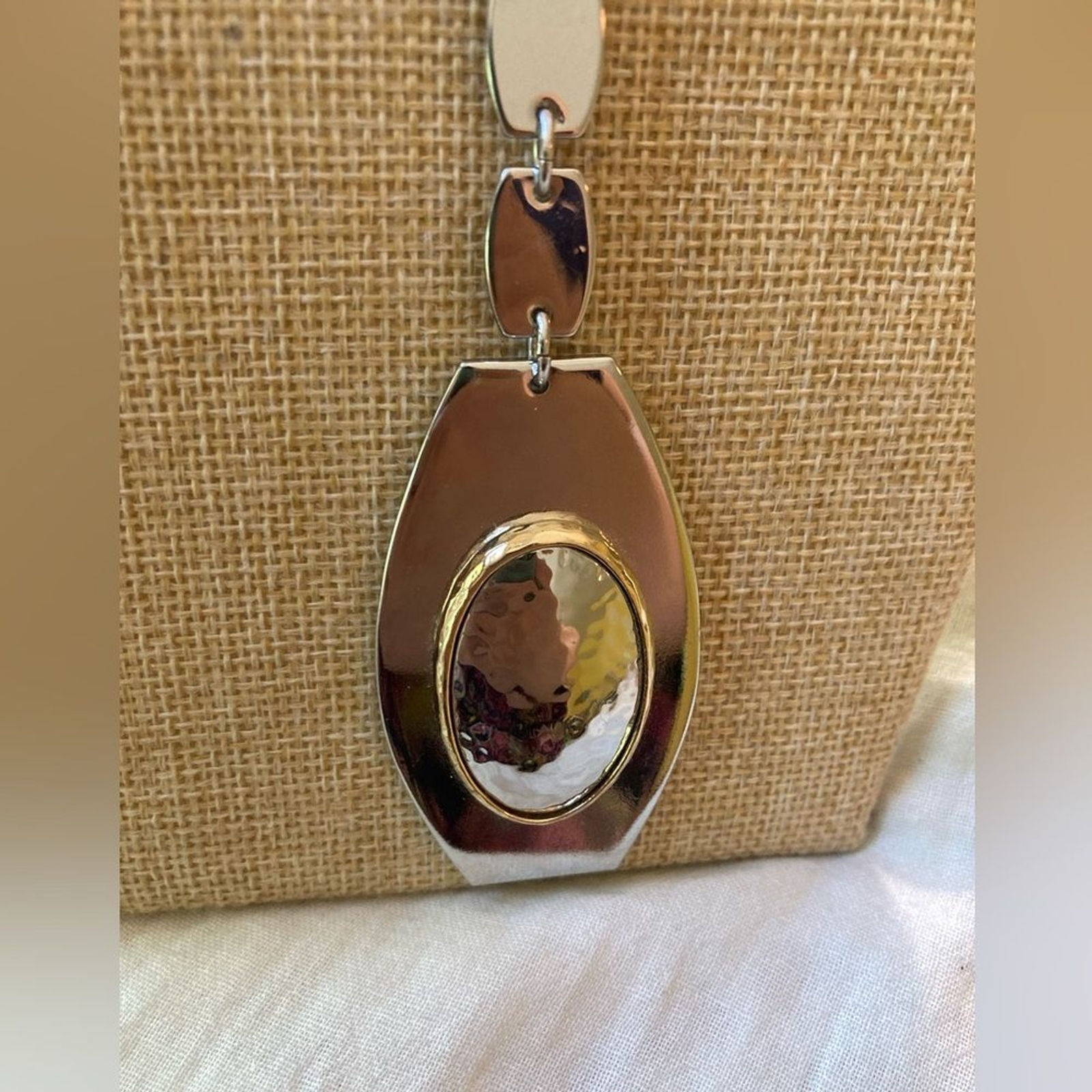 Chico’s Hammered Statement Link Two Tone Pendant … - image 4