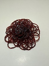 Beaded Womens Brooch Red Rose Flower Plastic Pin