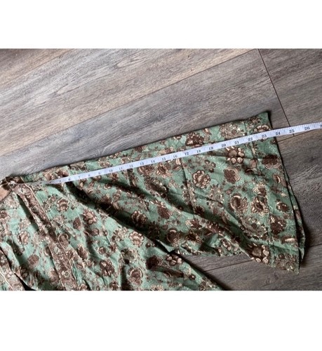 kimono blouse top shirt open front teal sage green brown floral satin 12 14 16 L - Picture 10 of 15