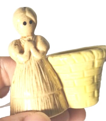 Vintage Manier 73 Ceramic Toothpick Holder Yellow Small Girl With Woven Basket
