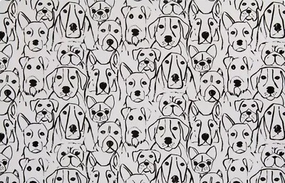 Set Of 4 Same Plastic Printed Placemats, 11"x17", BLACK & WHITE DOGS FACES, HL