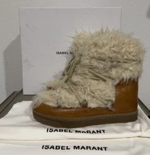 NEW ISABEL MARANT NOWLES "GRIZZLY" BROWN LEATHER & FUR ANKLE BOOTS SZ 39