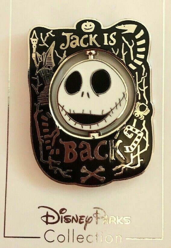 Disney Parks Jack Skellington Spinner Pin -- "Jack is Back" New on Card NWT