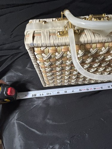 Stylecraft Miami Vintage Lucite Wicker Top Purse With Chip On Side Lucite In Pic - Imagen 18 de 18