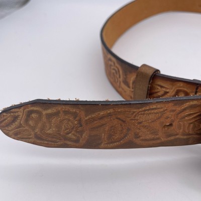 Women\'s Leather Belt Tiger Eye Stones & Mother of Pearl Floral Brown Approx. 40\
