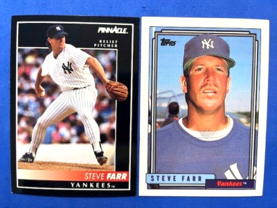 Steve Farr 1992 Pinnacle & 1992 Topps Baseball - Yankees
