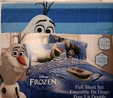 Disney Frozen Olaf Full Size Sheet Set 4 Pieces New Flat Fitted 2 Pillowcases