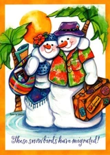 New Home Address Note Cards - Snowbirds Snowman Couple Theme - Set of 17