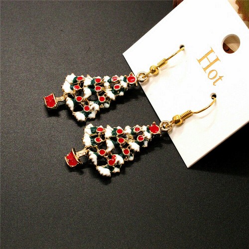 Graziosi orecchini pendenti goccia gancio ciondolo albero di Natale smaltato oro giallo nuovi  - Foto 6 di 11