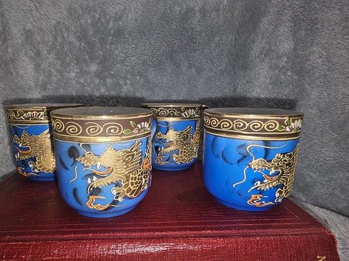Vintage Mikori 13 pc Tea Set Blue w/ Dragon Motif - hand-painted - Picture 9 of 19