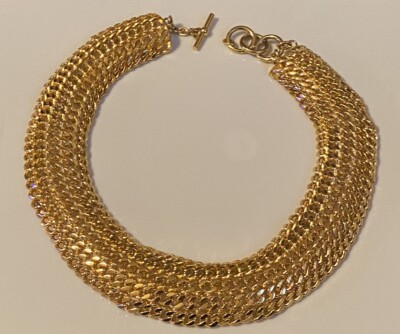 Vtg ANNE KLEIN Signed Lion Head Cleopatra Style Runway Chic Gold Tone Necklace