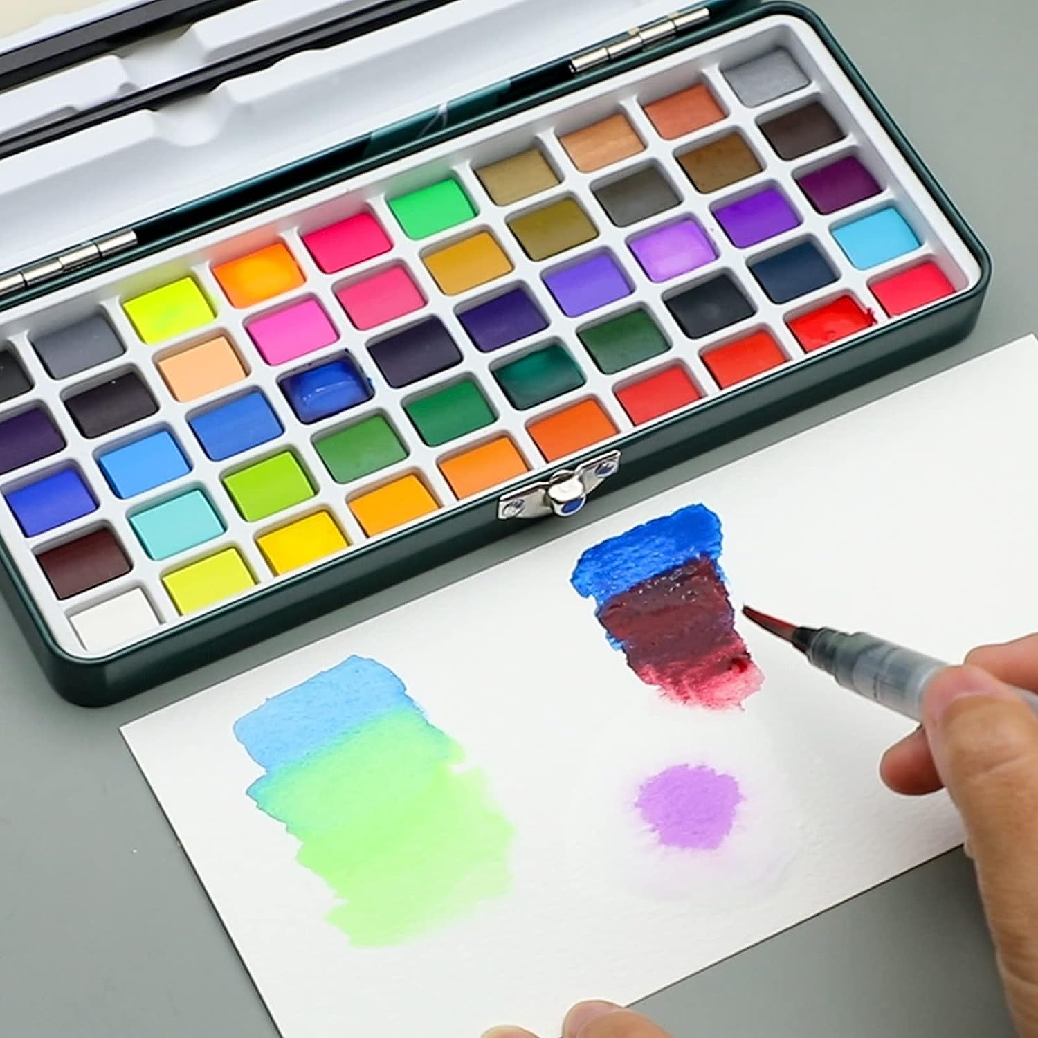 50color Bright Solid Watercolor Paint Set Portable Metal Box
