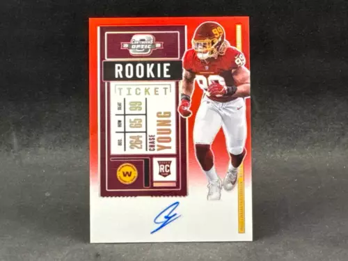 2020 PANINI CONTENDERS OPTIC CHASE YOUNG ROOKIE TICKET RED PRIZMS AUTO 109/199