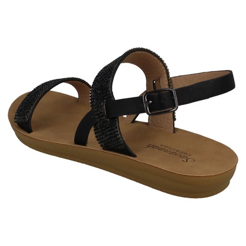 LADIES SAVANNAH COLLECTION F0R0242 FLAT BLACK SANDALS - Picture 3 of 9