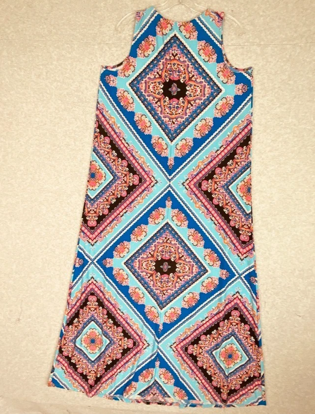 Vestido Roamans Mujer M 14-16 Azul Geométrico Sin Mangas Ligero Tejido Pullover Foto 3 de 4