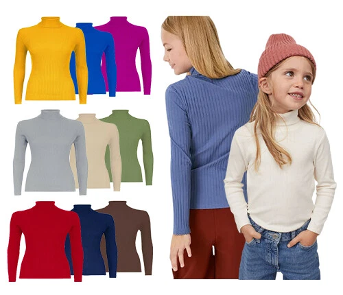 KIDS BOYS GIRLS POLO NECK RIBBED JUMPER TOP TURTLE ROLL NECK NEW FOR 5-13 YEARS