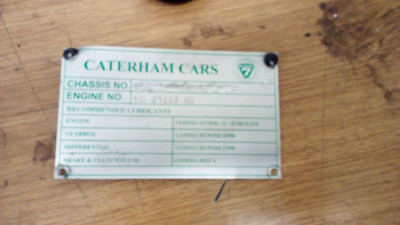 Caterham Super 7 Seven Chassis Tag