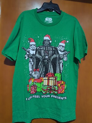 FUNNY STAR WARS MENS SMALL Feel Your Presents DARTH VADER CHRISTMAS T-Shirt  NEW