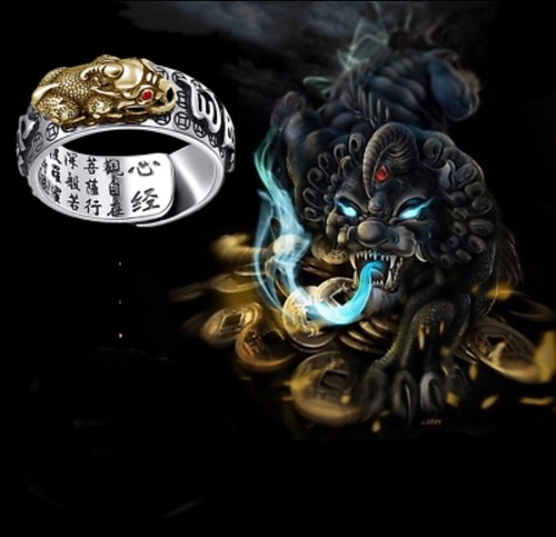 1x Verstellbarer Feng Shui Pixiu Mani Mantra Schutz Reichtum Ring Qualität Glück - Bild 4 von 10
