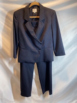 Armani Collezione Ladies Pinstripe Peplum Pant Suit Gray/White