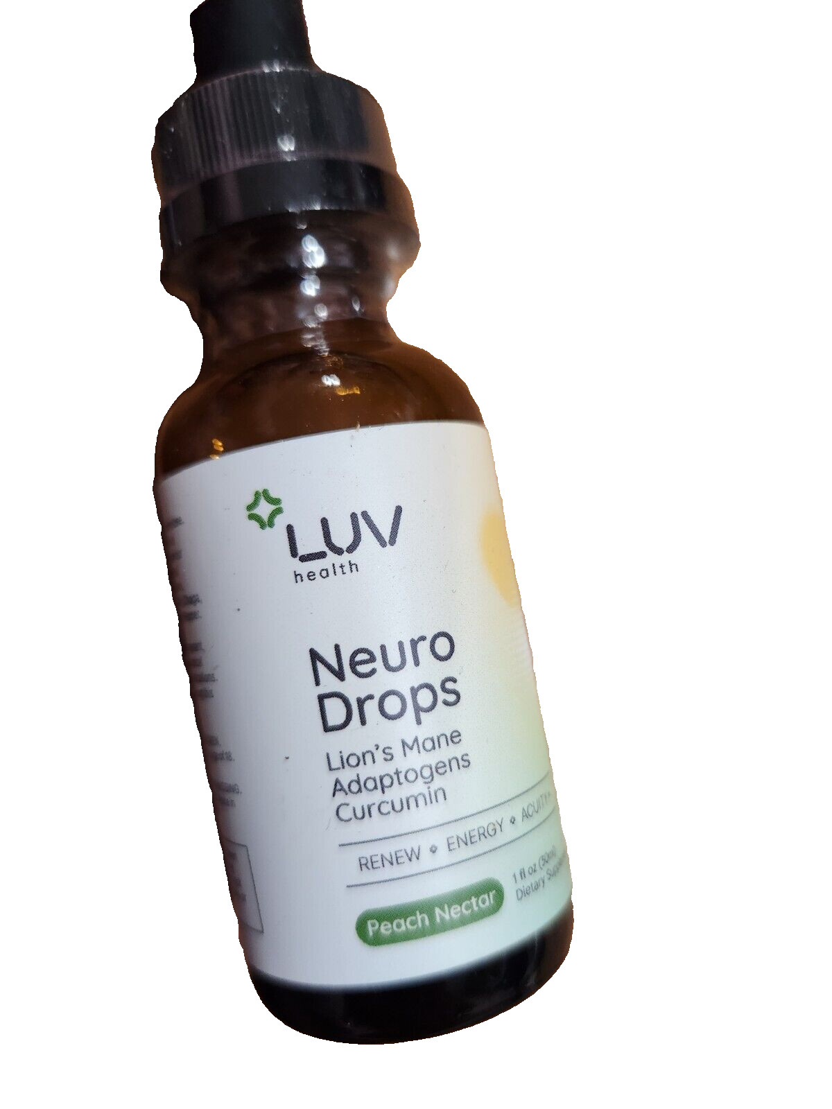 LUV Health NEURO DROPS Adaptogenic Curcumin , PEACH NECTOR -  1 OZ