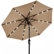 Patio Umbrella Outdoor Market Solar Tilt w/ Solar-Powered LED lights Tan 10 Ft.