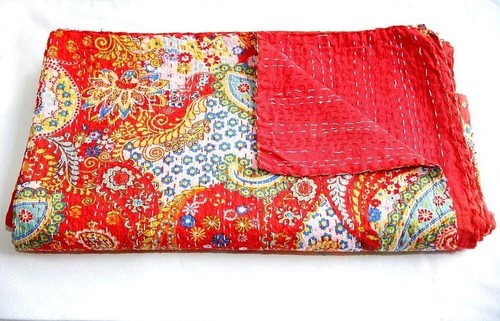 Handgefertigte Doppelgröße reine Baumwolle Bettwäsche Queen-Size Kantha Stich Überwurf Quilt - Bild 26 von 32