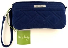 NEW NWT VERA BRADLEY COBALT BLUE WRISTLET 12742-474 WALLET SOLID GUSSETED BOTTOM