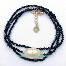 Faceted 3mm Black Spinel 11-12mm Natural White Baroque Pearl Pendant Necklace18"