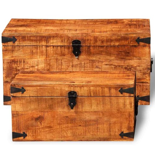 NNEVL Storage Chest Set 2 Pieces Rough Mango Wood - Picture 7 of 8