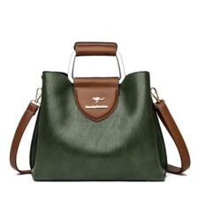 Women's Leather Shoulder Tote Bag Casual Handbag with Strap & Zipper Closure