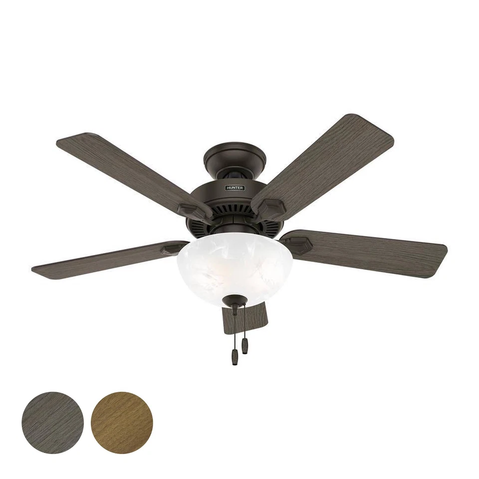 Hunter Fan 44 inch Traditional New Bronze Ceiling Fan with Light and Pull Chain