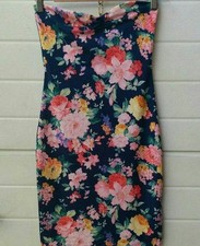 vestito mini abito blu navy scollo cuore fiori cotone stretch Pull and Bear M