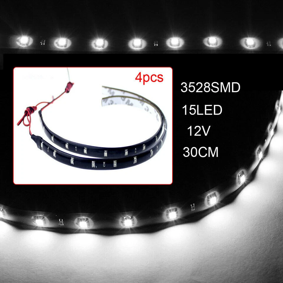 Car Flexible Strip Lights 12V 30cm Flexible Waterproof 15LED 3528 SMD 4pcs - Image 2 of 4
