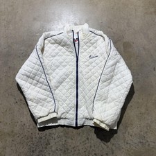 Vintage Nike Jacket Youth Large White Quilted Puffer Full Zip Swoosh 90s