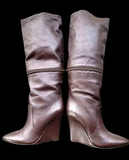 New Patrizia Pepe Brown Italy Leather Wedge Heel Boots Women's Euro 39 US 8.5