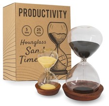 Decorative Hourglass Set, 25 & 5 Min Timers, Wooden Bases, Desk Gift