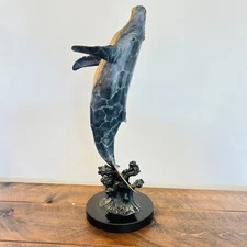 SPI Brass/Marble Large Humpback Whale Statue 30990
