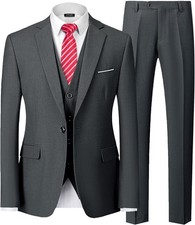 Men Slim Fit 3 Piece Suit Set One Button Solid Blazer Vest Pants with Tie