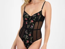I.n.c. International Concepts Women's Tropical Mesh Thong Bodysuit Black Sz XLar