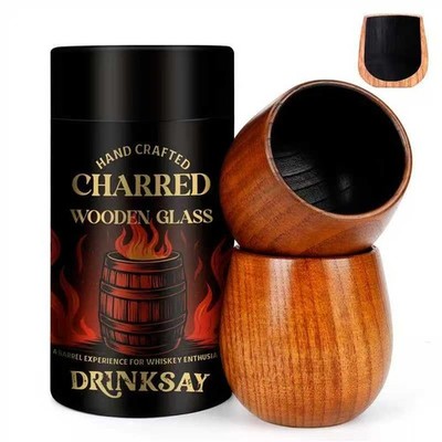 Whiskey Glass Charred Wooden Handcrafted Oak Old Fashioned Tumbler