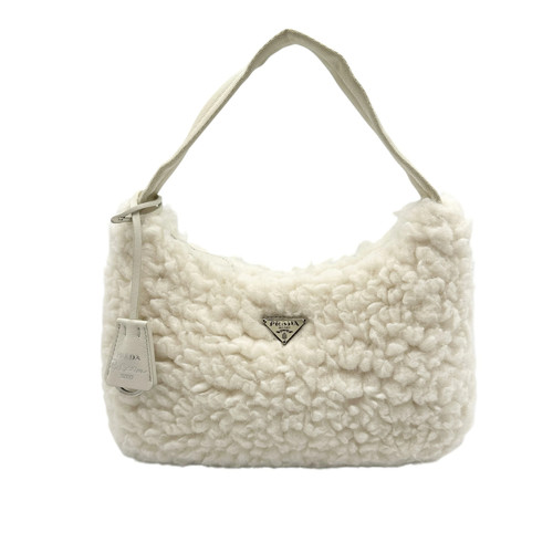 PRADA 1NE515 Boa One Shoulder Bag Off-White Wool Silk Cashmere Used