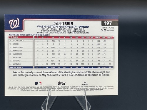 Jake Irvin Silver Crackle Foilboard #197 + Base Card 2025 Topps Nationals - Picture 2 of 7